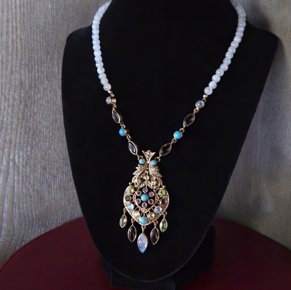 Nicky Butler Bronze Collection Moonstone Turquoise Designer NB Necklace Vintage